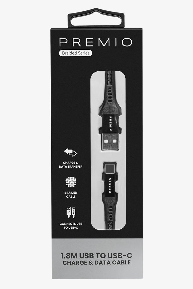 Black Premio Braided USB to USB-C Cable 1.8m (1)
