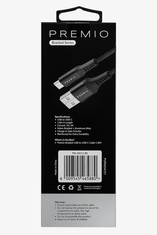 Black Premio Braided USB to USB-C Cable 1.8m (2)