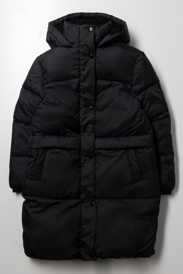 Long Line Puffer Jacket Black
