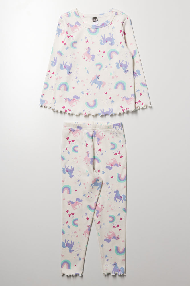 Rib Unicorn Rainbow Pyjamas White