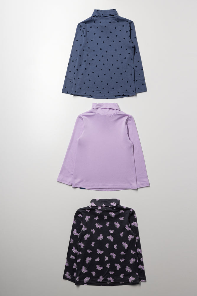 3 Pack Butterfly Polonecks Dark Grey, Lilac And Blue (2)