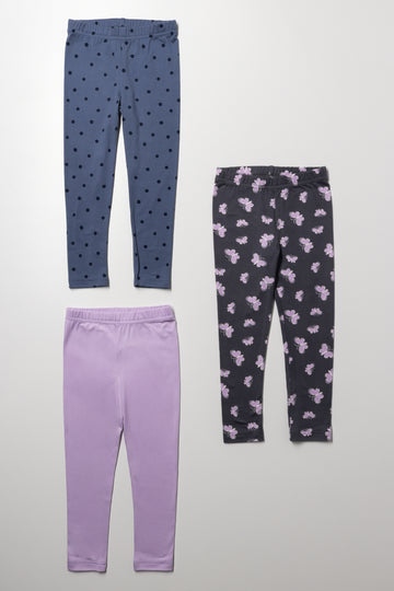 3 Pack Leggings Charcoal, Navy And Pink