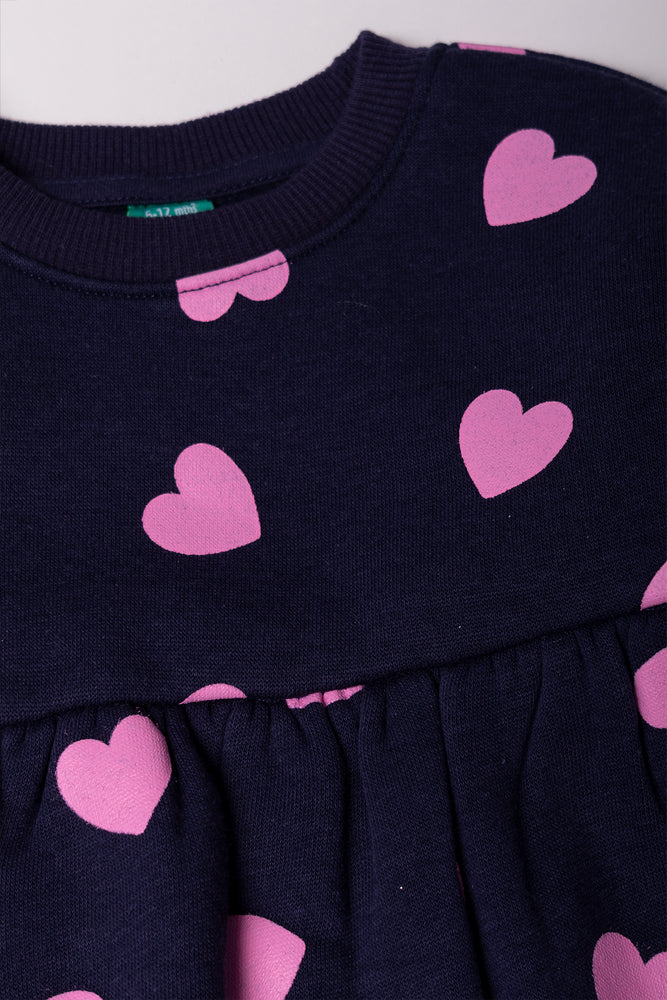 Hearts Fleece Dress Navy