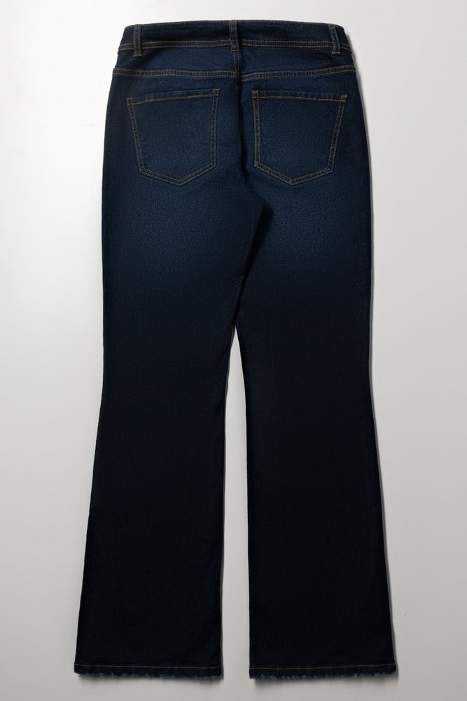 Stretch Flare Denim Jeans Dark Blue (6)