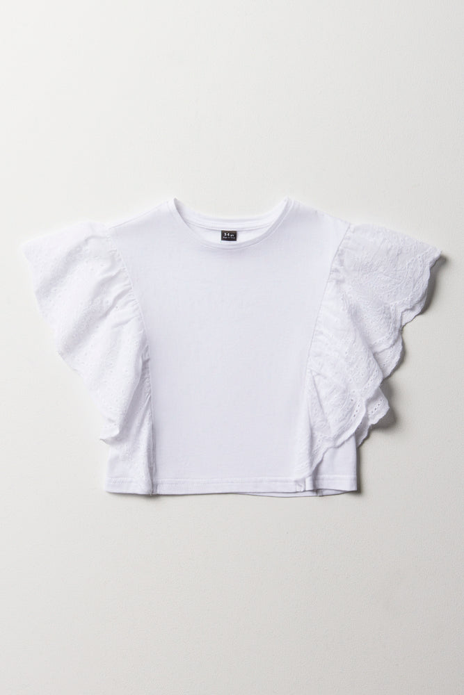 Anglaise Sleeve Top White