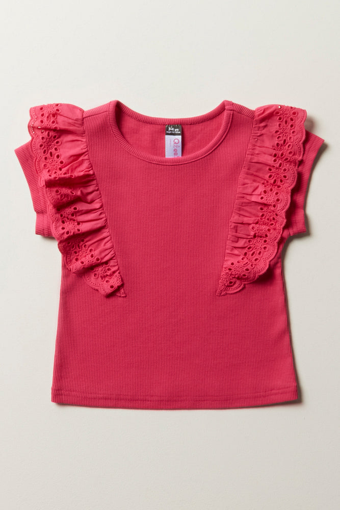 Anglaise Trim Sleeve Bodysuit Top Pink
