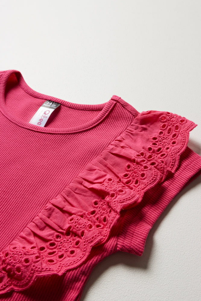Anglaise Trim Sleeve Bodysuit Top Pink (1)