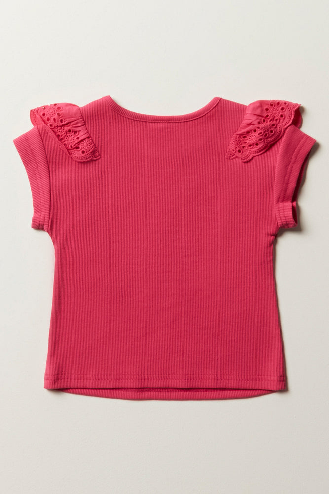 Anglaise Trim Sleeve Bodysuit Top Pink (2)