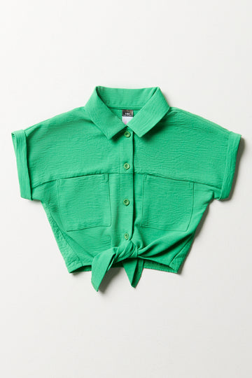 Tie Front Resort Shirt Green