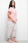 Heart Floral Capri Pyjamas Light Pink (1)