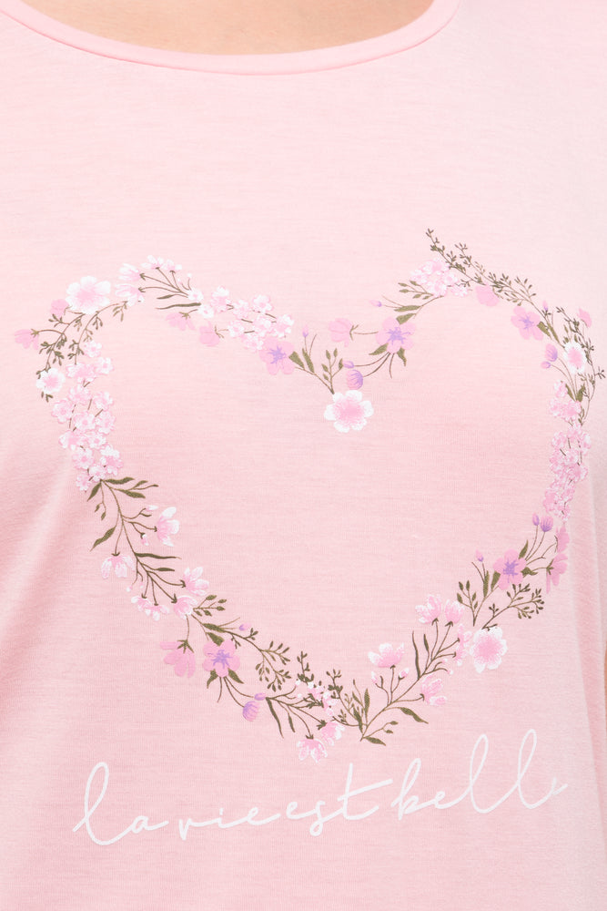 Heart Floral Capri Pyjamas Light Pink (3)