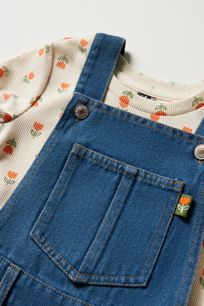 Skort Dungaree With Rib T-Shirt Blue