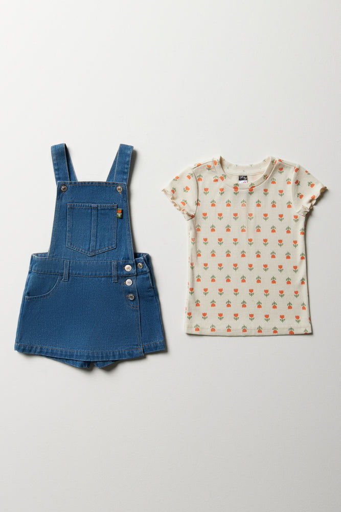 Skort Dungaree With Rib T-Shirt Blue (5)