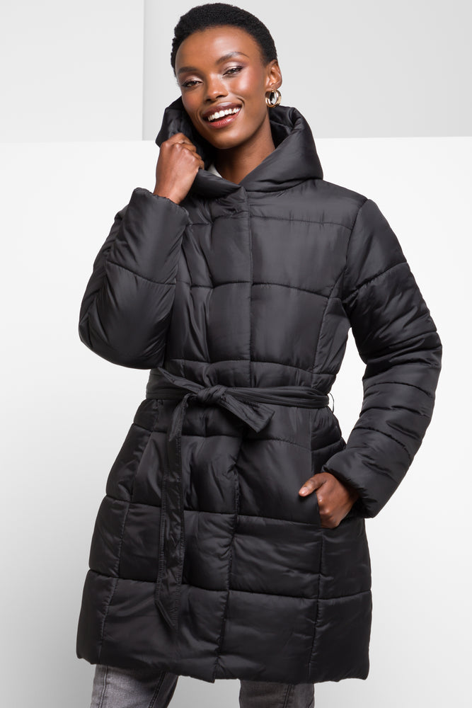 Belted Puffer Coat Black