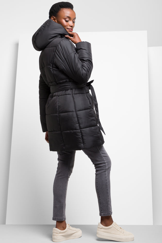 Belted Puffer Coat Black