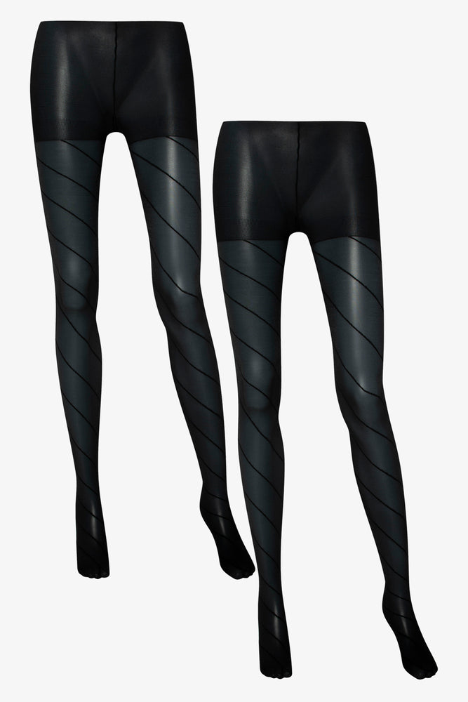 2 Pack Stripe Sheer Hosiery Black