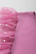 Frilled Sleeves Mesh Top Pink (1)