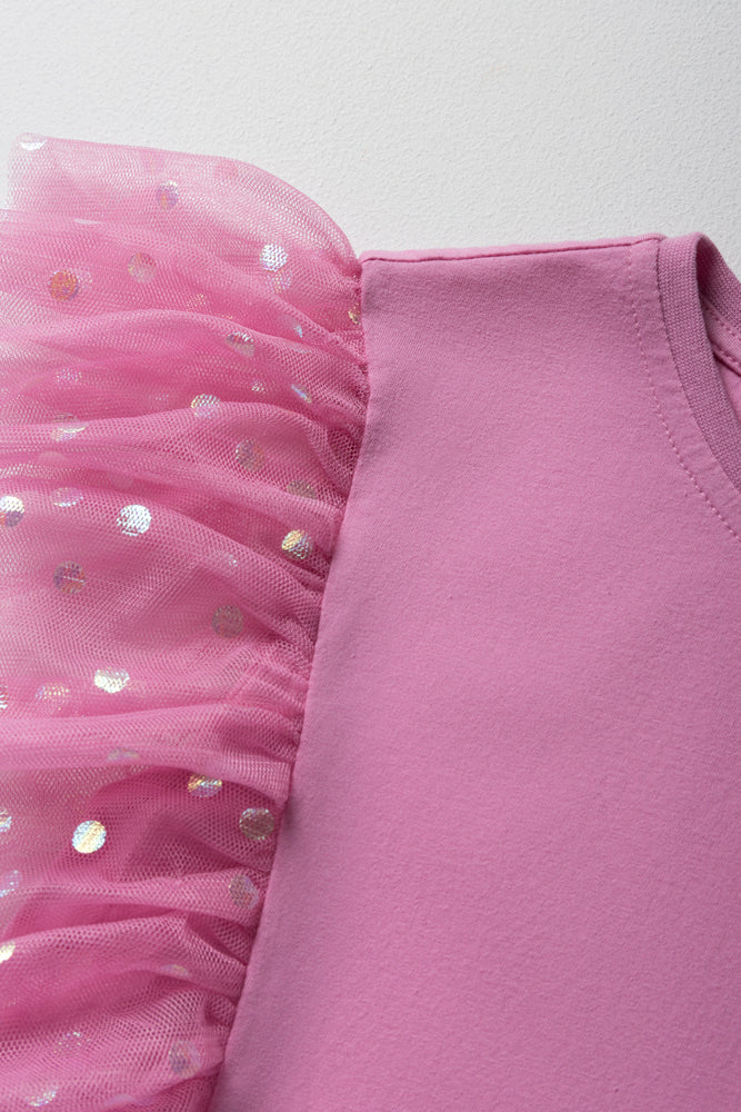 Frilled Sleeves Mesh Top Pink (1)