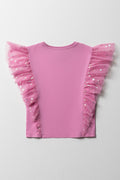 Frilled Sleeves Mesh Top Pink (2)