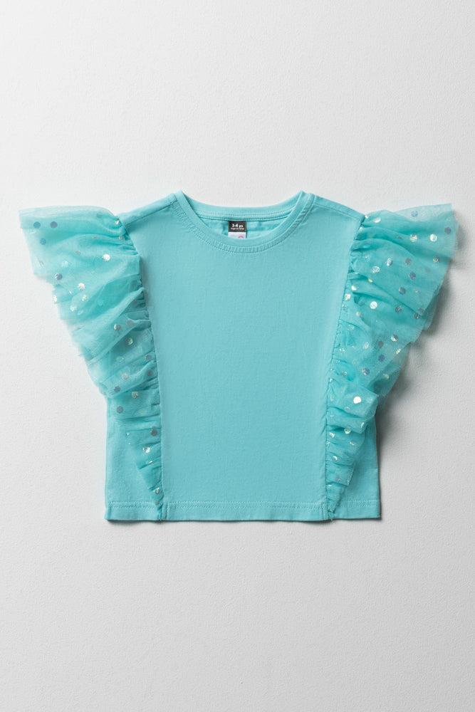 Frilled Sleeves Mesh Top