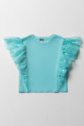 Frilled Sleeves Mesh Top