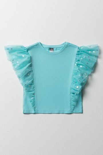 Frilled Sleeves Mesh Top