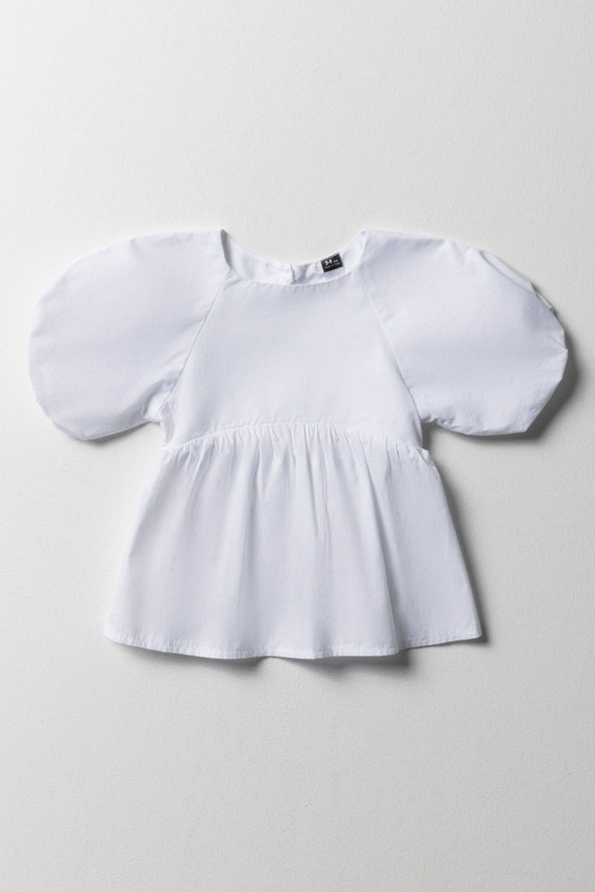 Peplum Top with Puff Sleeves White
