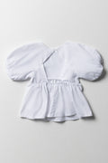 Peplum Top with Puff Sleeves White (2)
