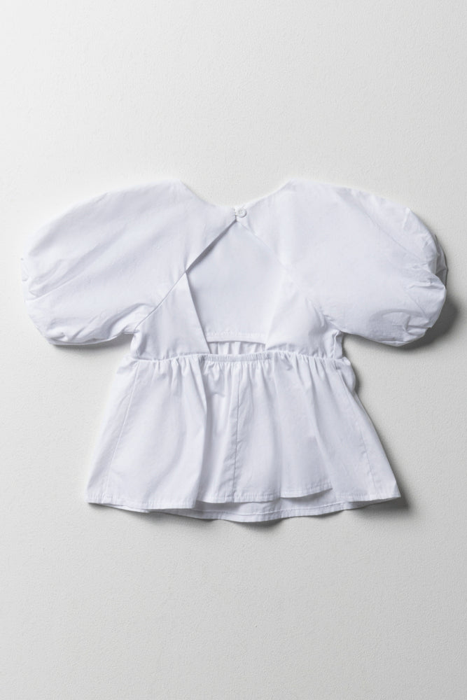 Peplum Top with Puff Sleeves White (2)