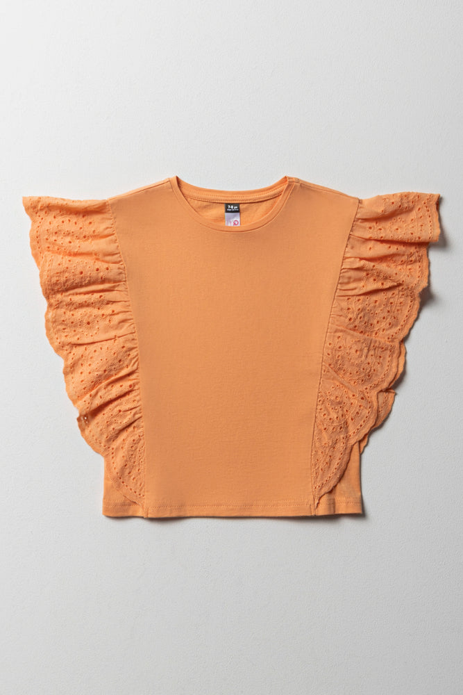 Anglaise Sleeves Knit Top Orange