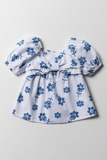 Floral Top Blue & White