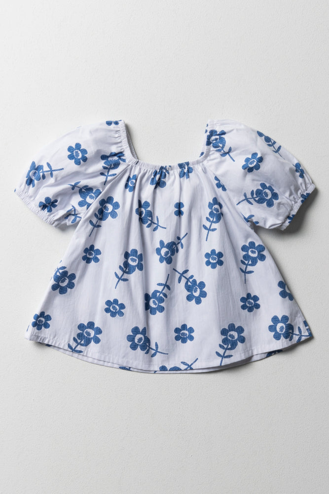 Floral Top Blue & White (2)