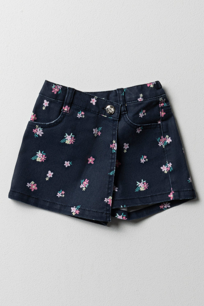 Printed Denim Skort Blue