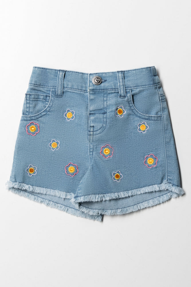 Flower Denim Short Blue