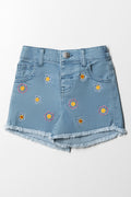 Flower Denim Short Blue
