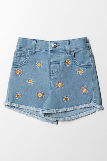 Flower Denim Short Blue
