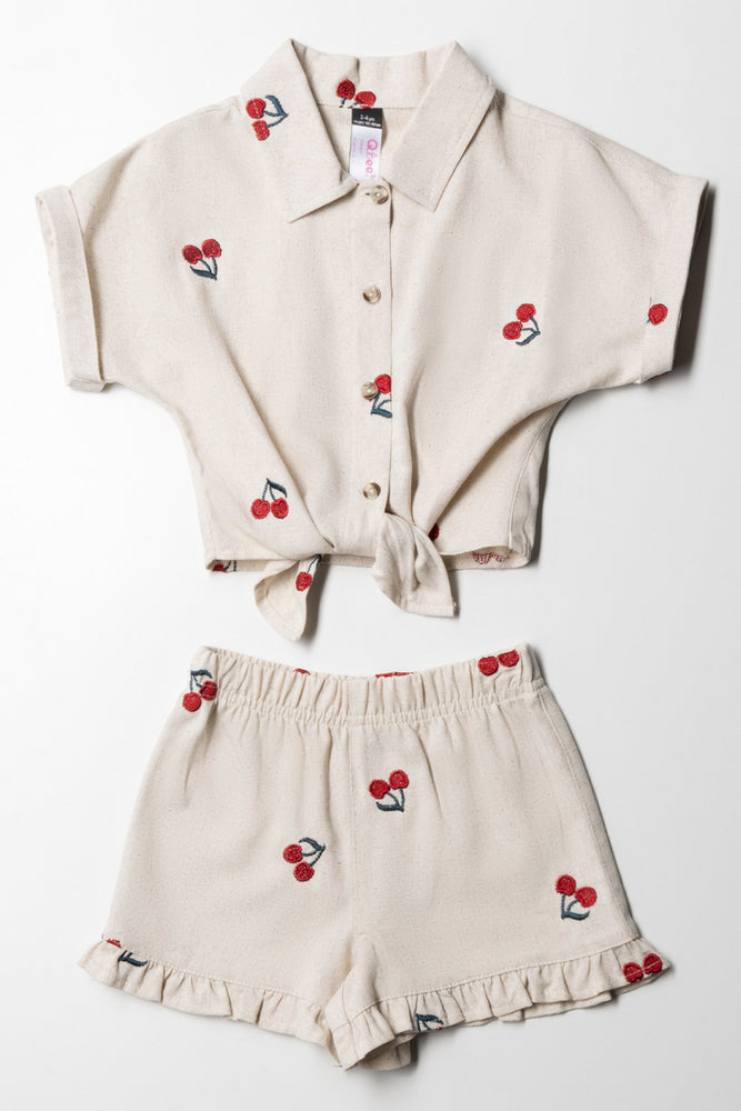 Button Through Top And Shorts Set Natural