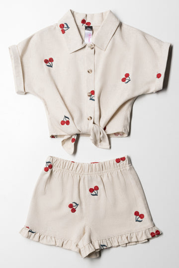 Button Through Top And Shorts Set Natural