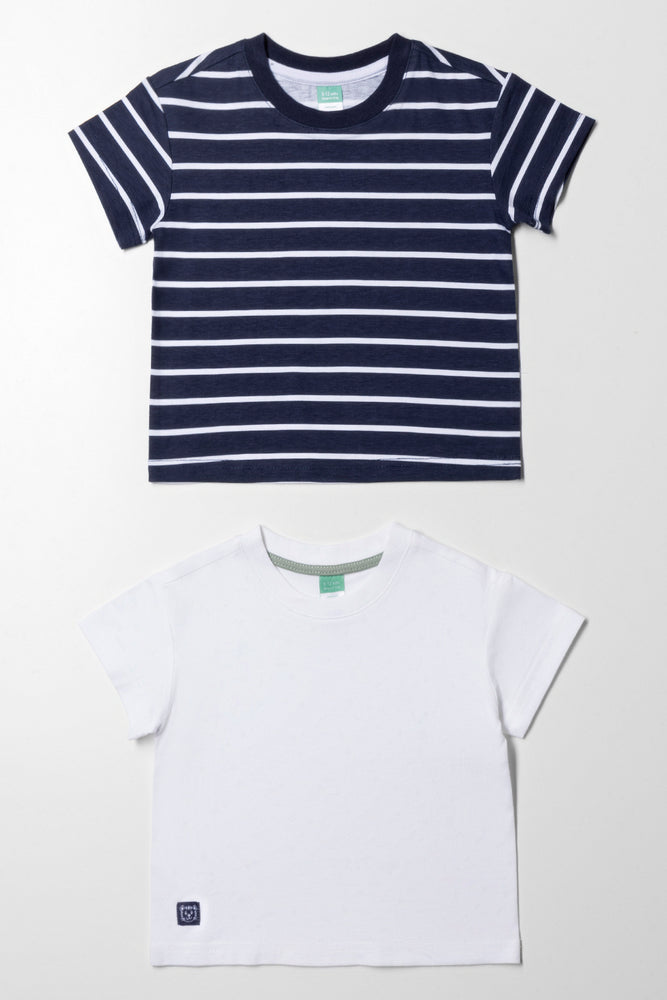 2 Pack Stripe Short Sleeve T-Shirts Navy And White