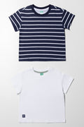 2 Pack Stripe Short Sleeve T-Shirts Navy And White
