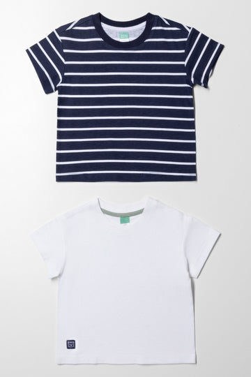 2 Pack Stripe Short Sleeve T-Shirts Navy And White