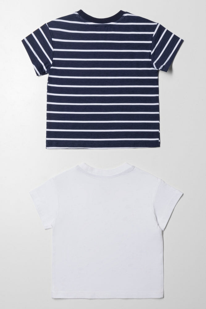 2 Pack Stripe Short Sleeve T-Shirts Navy And White (2)