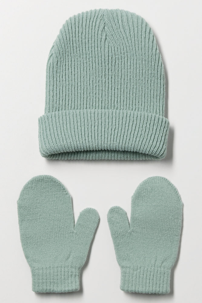 2 Piece Beanie Set Green