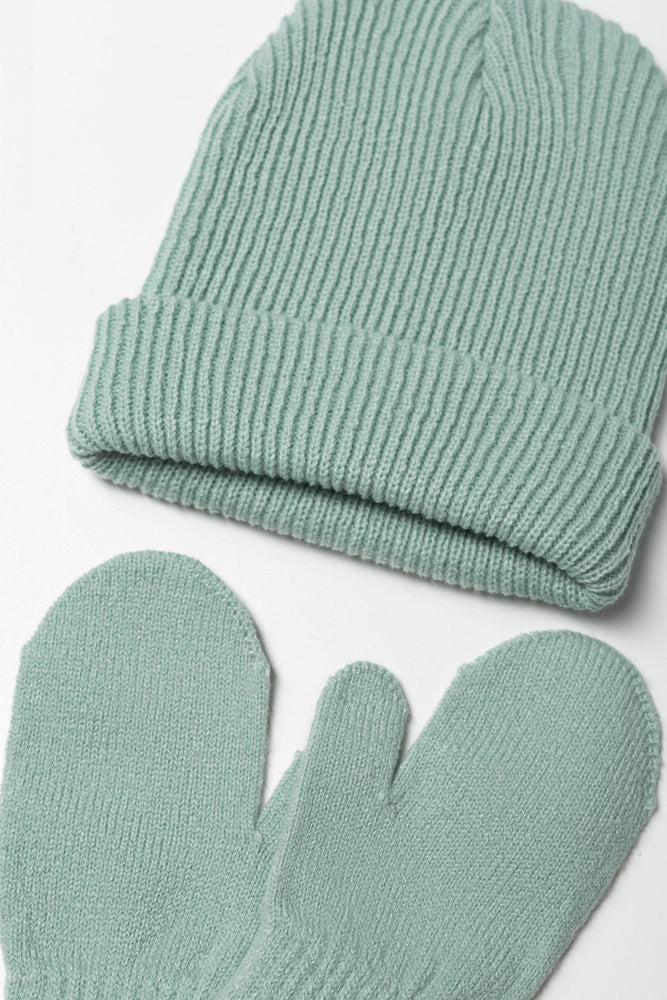 2 Piece Beanie Set Green