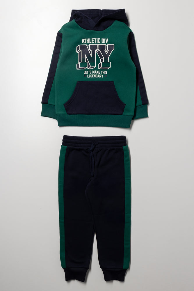 Hooded Tracksuit Set Green & Navy