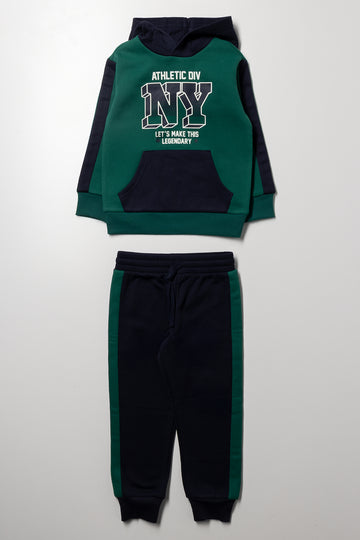 Hooded Tracksuit Set Green & Navy