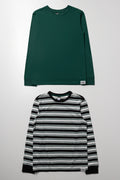 2 Pack Long Sleeve T-Shirts Green & Striped