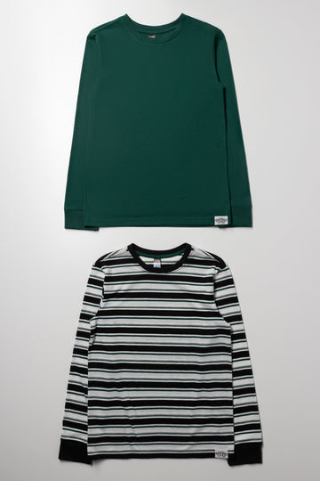 2 Pack Long Sleeve T-Shirts Green & Striped