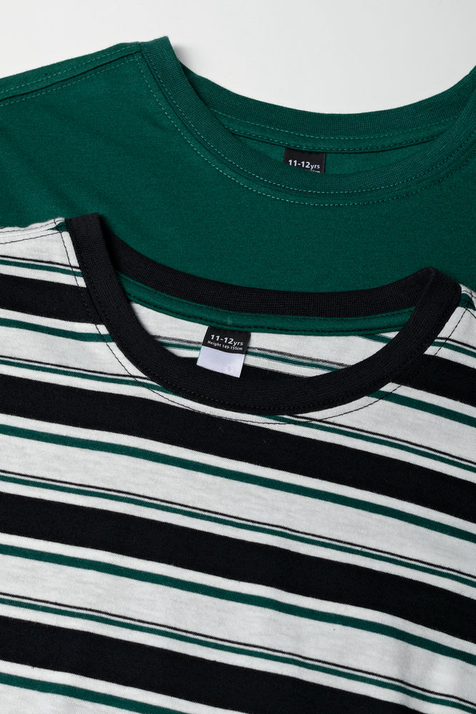 2 Pack Long Sleeve T-Shirts Green & Striped (1)