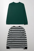 2 Pack Long Sleeve T-Shirts Green & Striped (2)